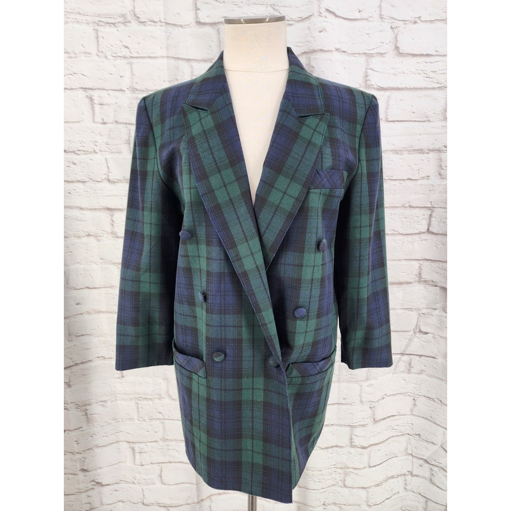 Vintage Tartan Plaid Longling Blazer Womens Size 12 Academia UK Made Preppy 90s